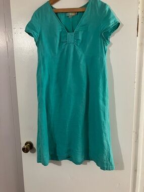 Boden Teal Short-Sleeve V-Neck Dress with Front Bow